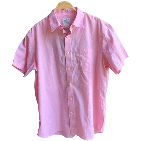 L.L. Bean Men's Wrinkle-Free Sunlit Coral Button-Down Shirt Short Sleeve M-Reg - Picture 2 of 12